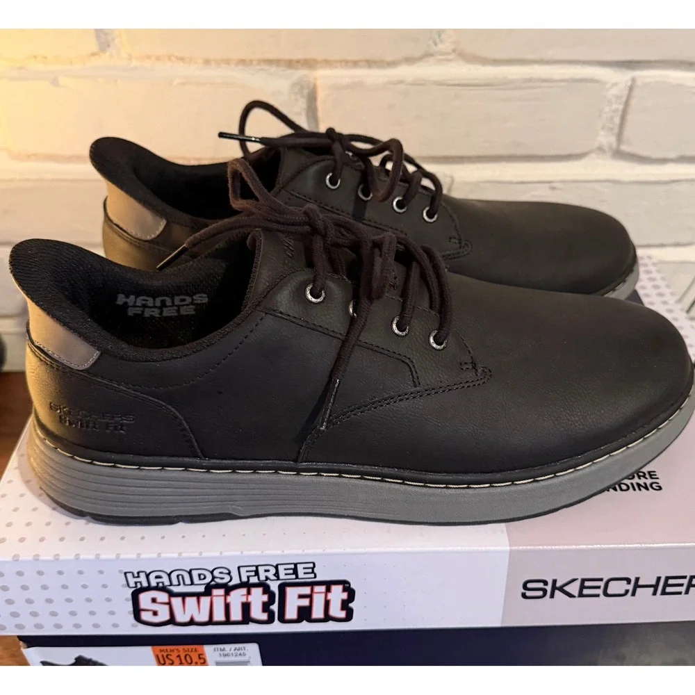 NWT Skechers Hands Free Slip-ins Swift Fit Black Grey Mens 10.5 Sneaker Workwear